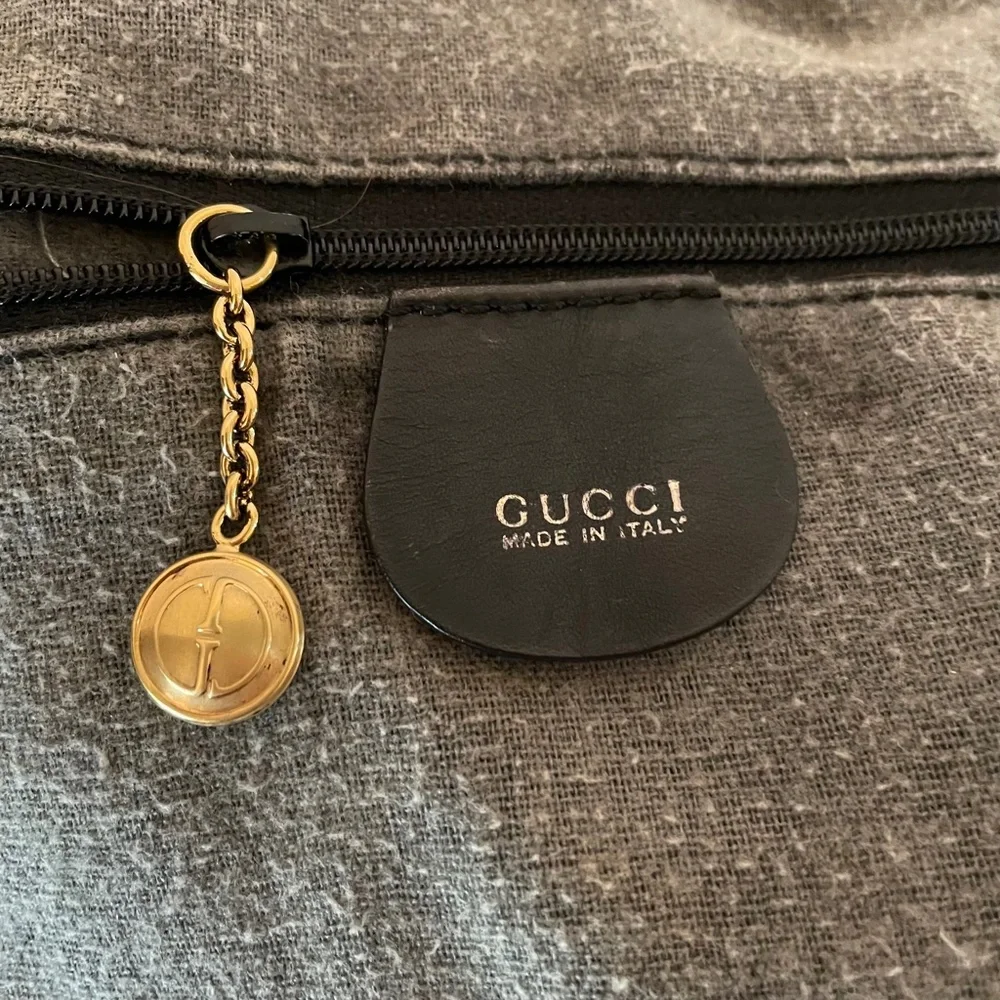 Gucci Suede Leather Bamboo Handle bag w/Strap Black Vintage - Picture 14 of 16